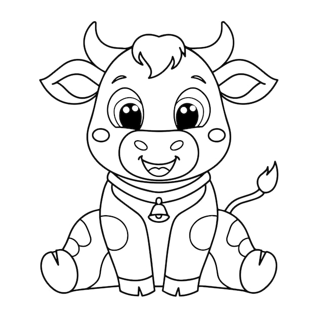 Vector cute cow sitting cartoon coloring page illustration vector for kids coloring book