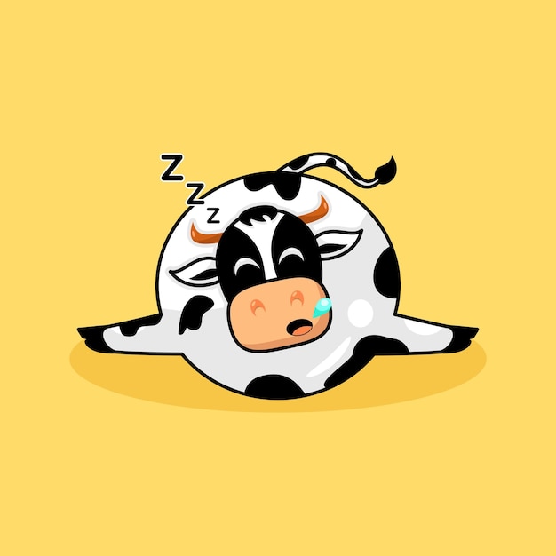 cute cow sleep on your stomach and arms outstretched illustration. cartoon, mascot and character