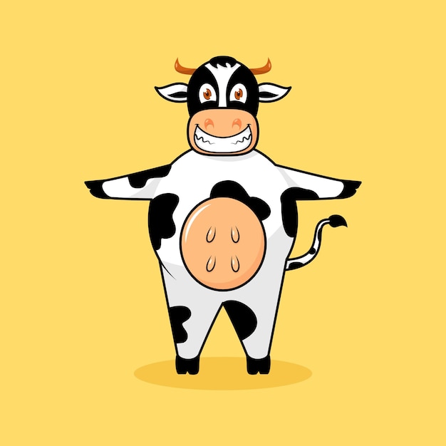 cute cow standing and hands outstretched with smile expression. cartoon, mascot, animal and characte