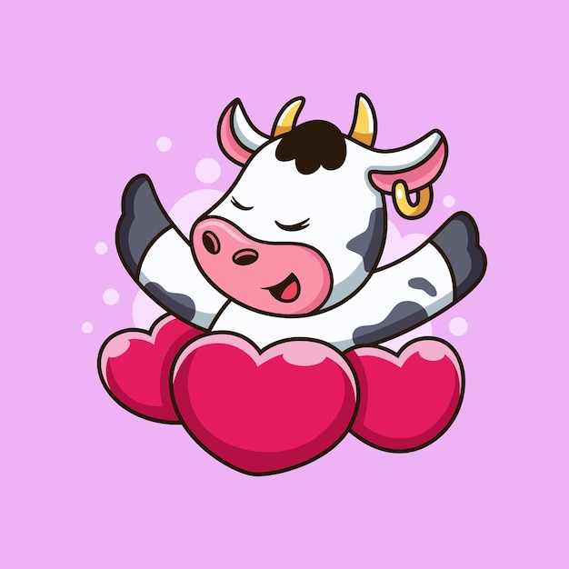 Cute cow with loves cartoon Animal vector icon illustration isolated on premium vector