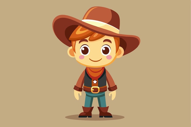 Vector a cute cowboy character dressed in a brown hat and vest showcases a bright and cheerful demeanor a cartoon character cute cowboy