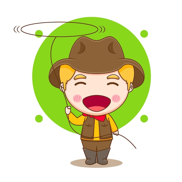 Cute cowboy with rope chibi character illustration