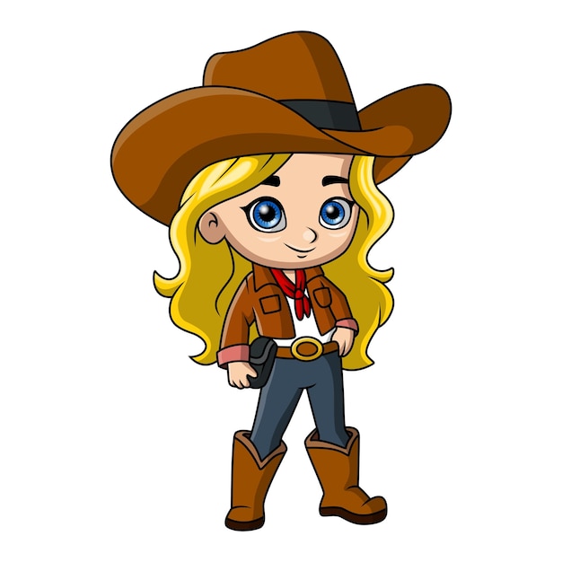 Cute cowgirl cartoon on white background