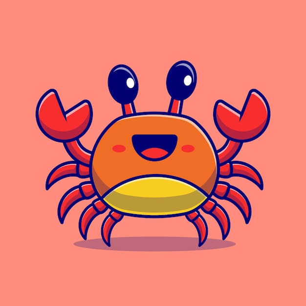 Cute Crab Cartoon Character. Animal Nature Isolated.