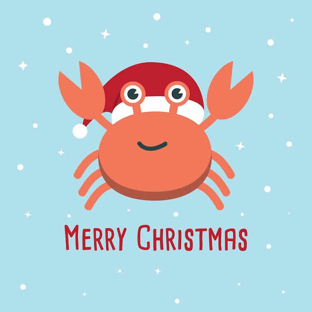 Cute crab wearing Santa Claus hat.