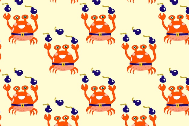 Cute crab with bomb pirate seamless pattern