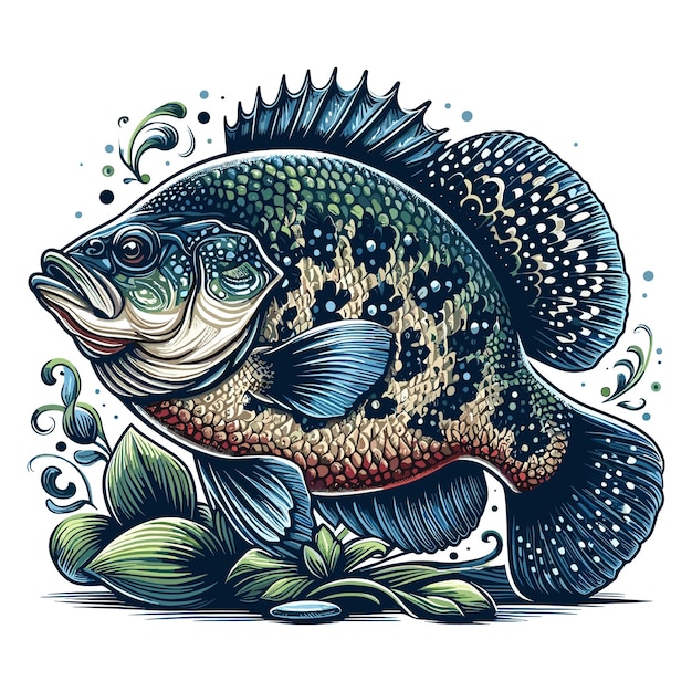 Cute Crappie Fish Vector Cartoon illustration