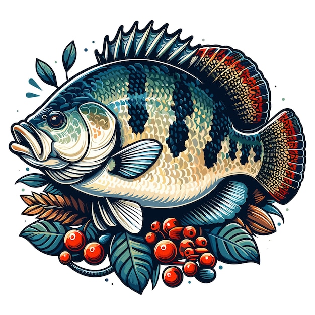 Cute Crappie Fish Vector Cartoon illustration