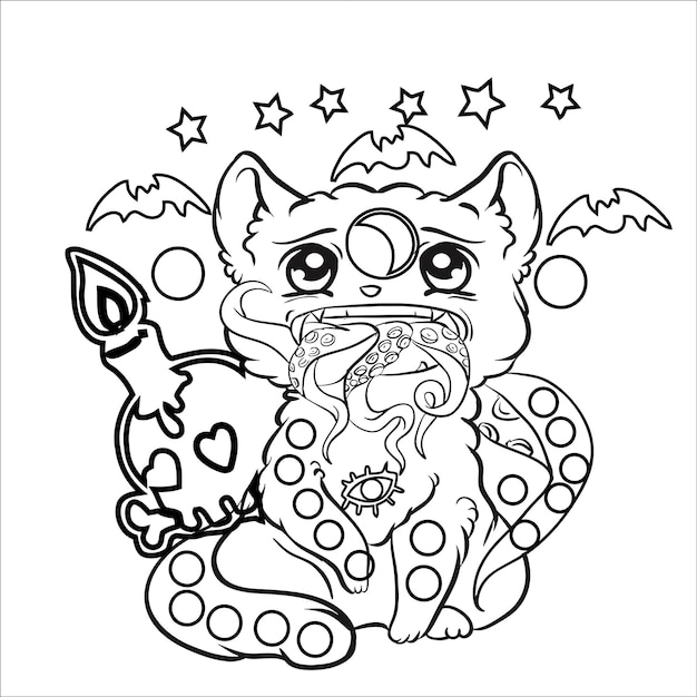 cute creepy pastel goth kawaii cat coloring page