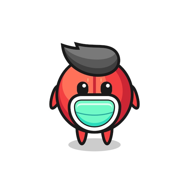 Cute cricket ball cartoon wearing a mask