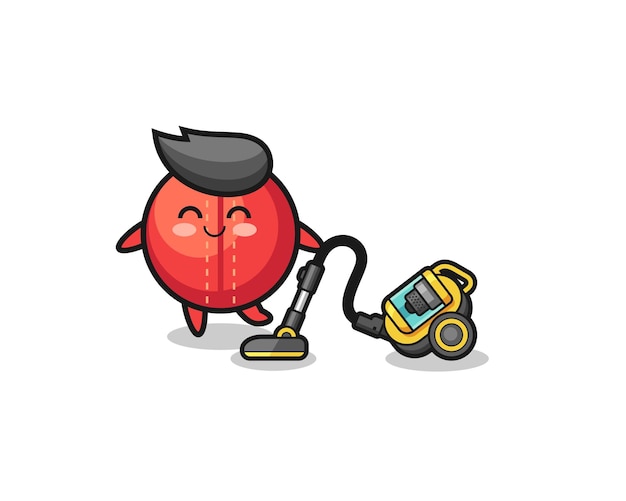 Cute cricket ball holding vacuum cleaner illustration , cute design