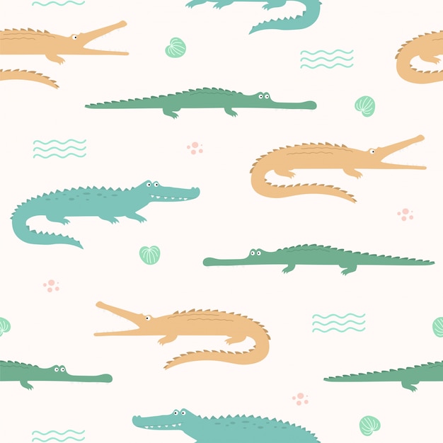 Cute Crocodile Animal Seamless Pattern for Wallpaper