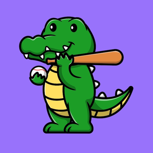 Cute Crocodile Baseball Cartoon Vector Icon Illustration Animal Sport Icon Concept Isolated Premium