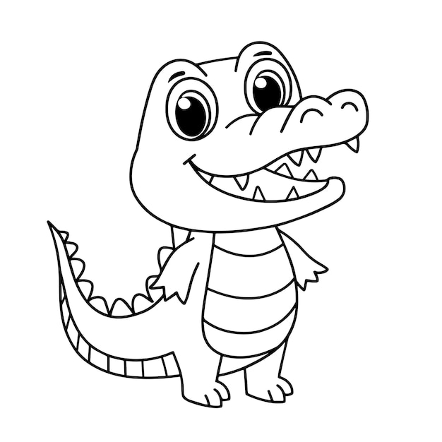 Cute crocodile cartoon coloring page illustration vector For kids coloring book