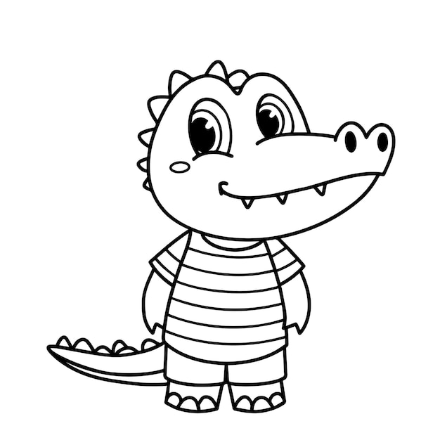 Cute crocodile cartoon coloring page illustration vector For kids coloring book