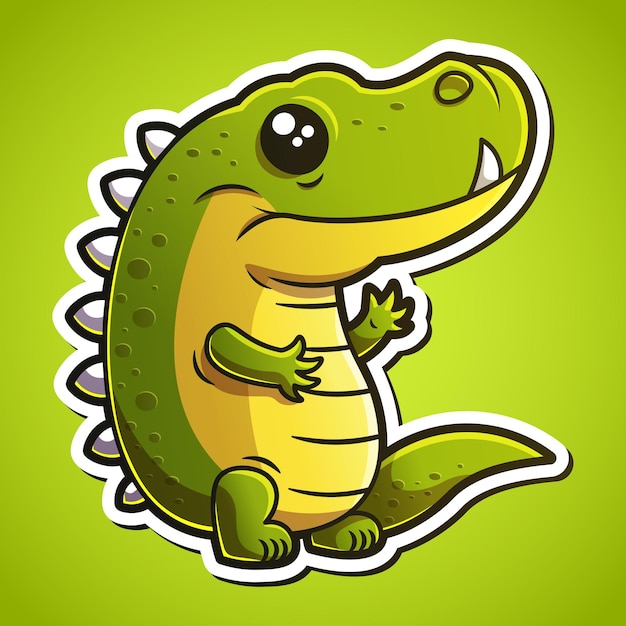 Cute crocodile cartoon illustration in sticker design baby wild animal