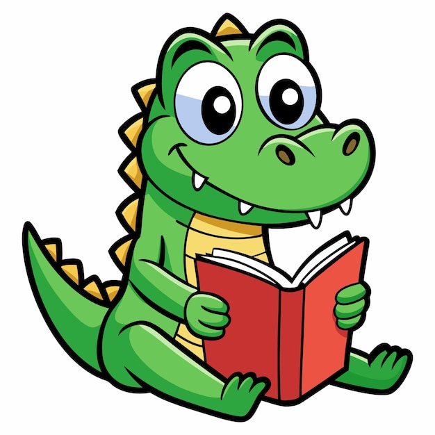 cute crocodile cartoon reading book