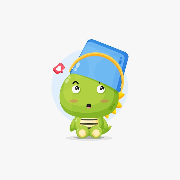 Cute crocodile character with bucket helmet illustration