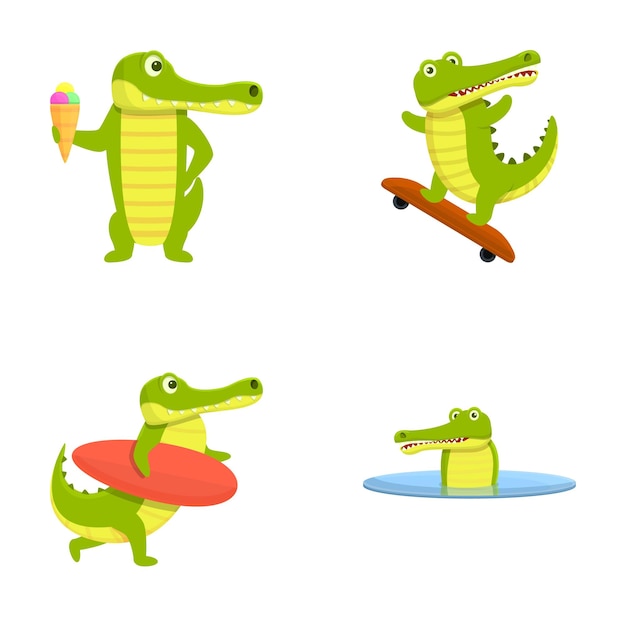 Vector cute crocodile icons set cartoon vector green funny cartoon crocodile