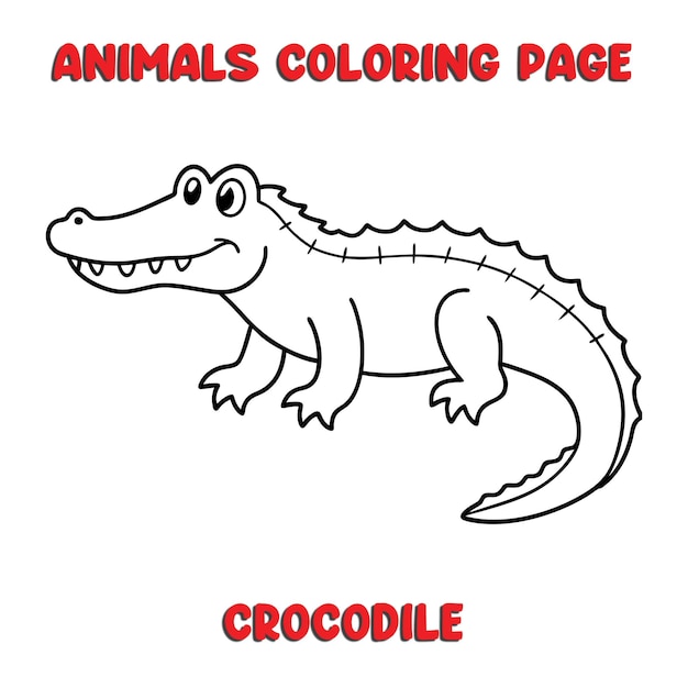 cute CROCODILE outline art illustration coloring page book for kids