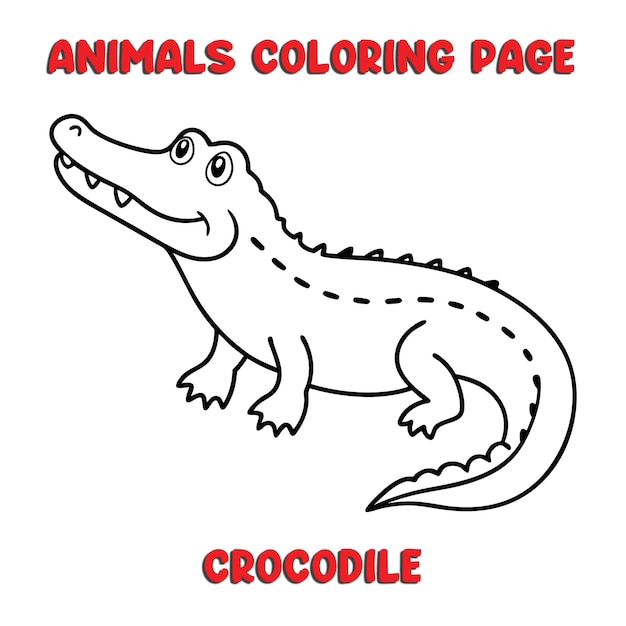 Vector cute crocodile outline art illustration coloring page book for kids