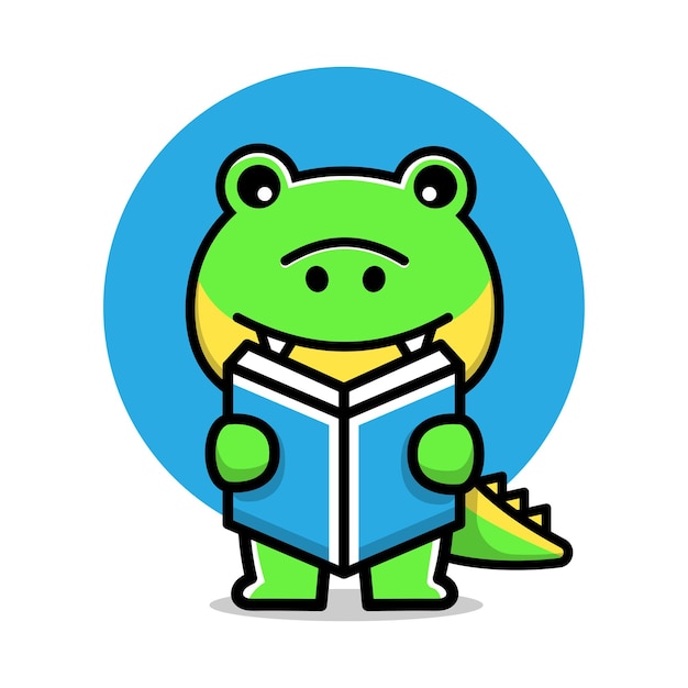 Vector cute crocodile reading a book cartoon vector illustration