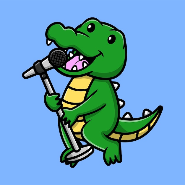 Cute Crocodile Singing Cartoon Vector Icon Illustration