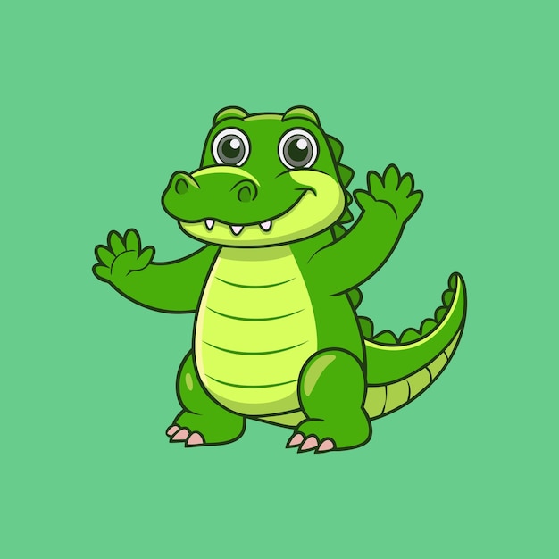 Cute Crocodile Waving Hand Cartoon Vector Icon Illustration Isolated Background