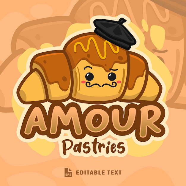 Cute Croissant Bread Roll Logo Cartoon