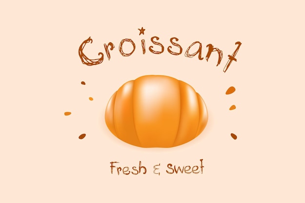 cute croissant with text earth tone color style vector illustration on egg color