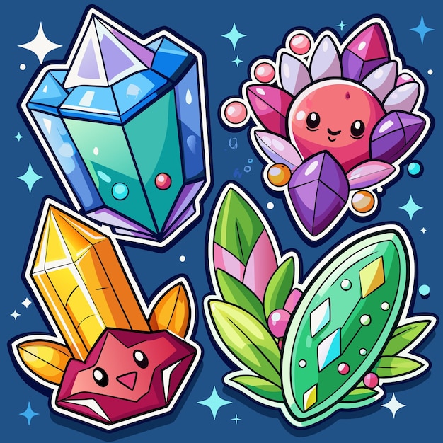 Cute Crystal Creatures Adorable Gem Stickers with Fun Designs