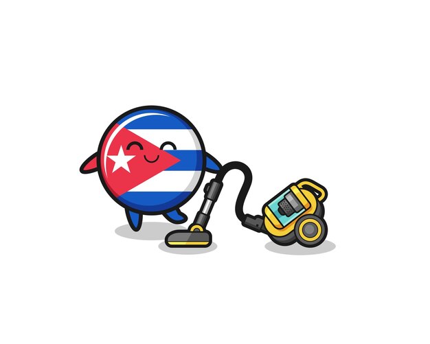 Cute cuba flag holding vacuum cleaner illustration cute design