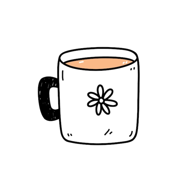 Cute cup of coffee isolated on white background hand drawn illustration in doodle style