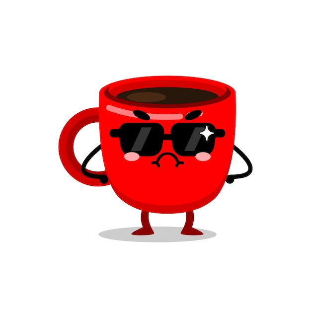 Cute cup drink mascot character wearing sunglasses