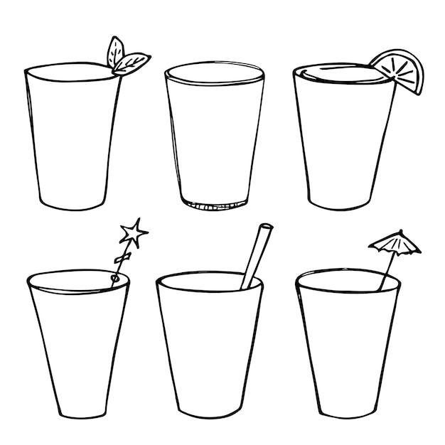 Cute cup of water juice or soda Glass illustration Simple drink clipart set