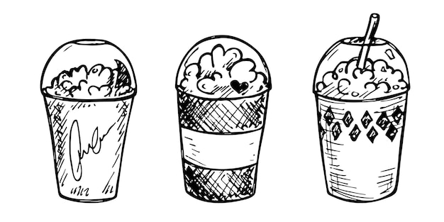 Cute cup of water milkshake juice or soda Drink illustration Simple cocktail clipart set