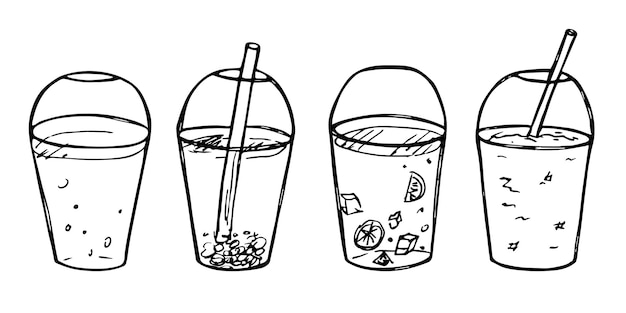 Cute cup of water milkshake juice or soda Drink illustration Simple cocktail clipart set