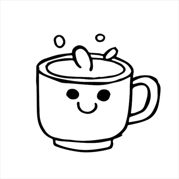 cute cup with coffee vector drawing in doodle style kawaii