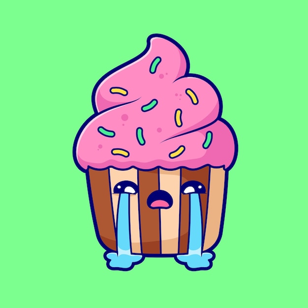 Vector cute cupcake crying cartoon vector icon illustration food object icon isolated flat vector