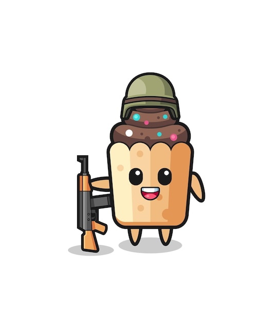 Cute cupcake mascot as a soldier