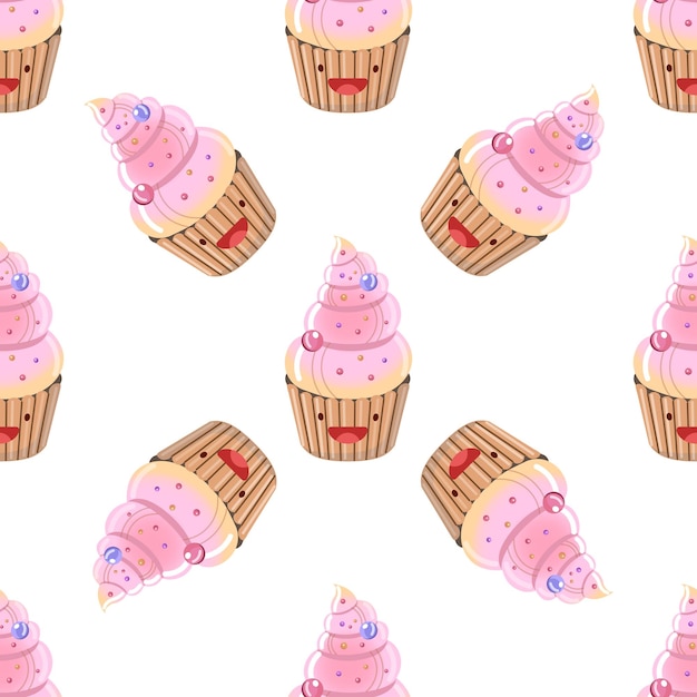 Cute cupcake seamless pattern Vector illustration Food icon concept Flat cartoon stylex9