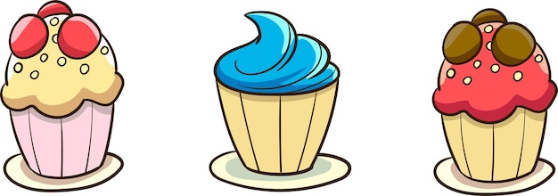 Cute cupcakes set vector illustration