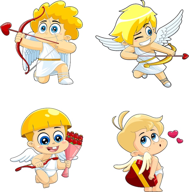 Vector cute cupid baby cartoon character. vector hand drawn collection set