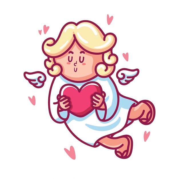 Vector cute cupid baby character with wings and heart.