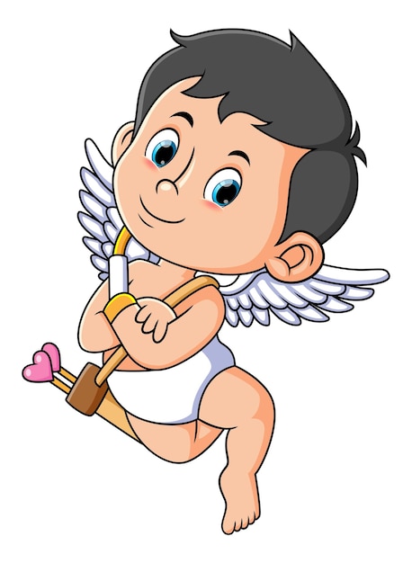 The cute cupid boy is posing with the love arrow