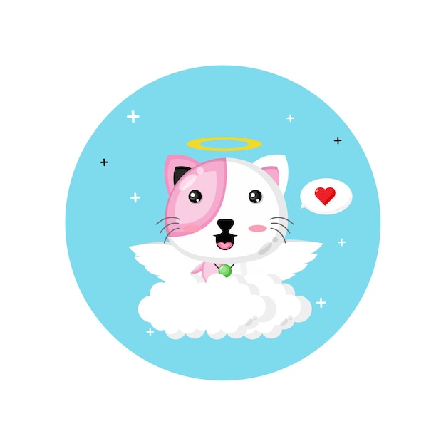 Cute cupid cat fly above the clouds