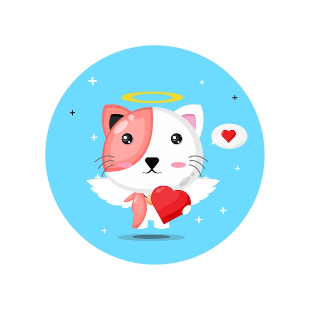 Cute cupid cat hugging love hearts