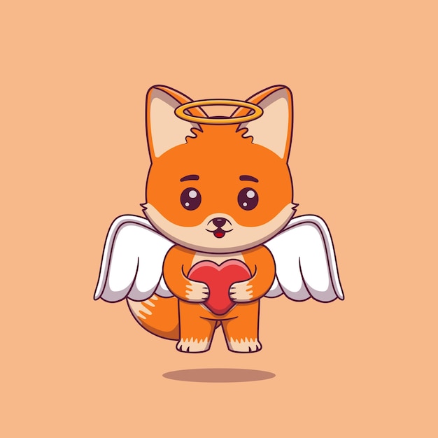 Cute cupid fox holding love heart