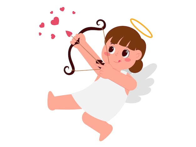 Cute Cupid Girl With Bow Arrow Illustration