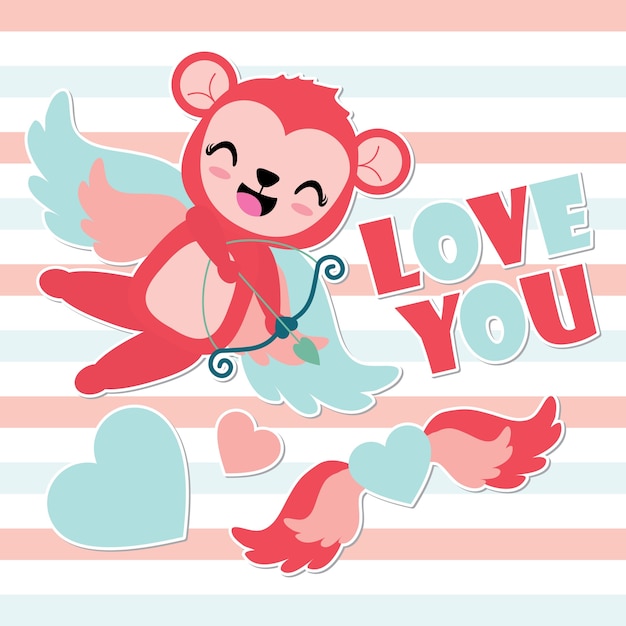 Cute cupid monkey archery heart wings